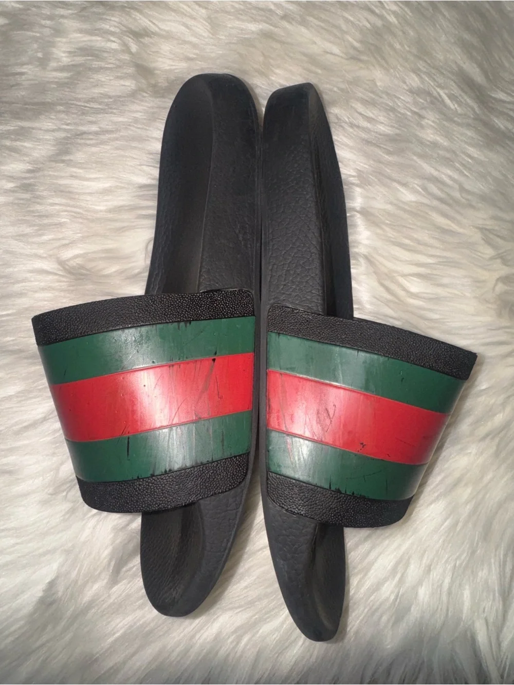 Gucci Black Slides with Green and Red Stripes